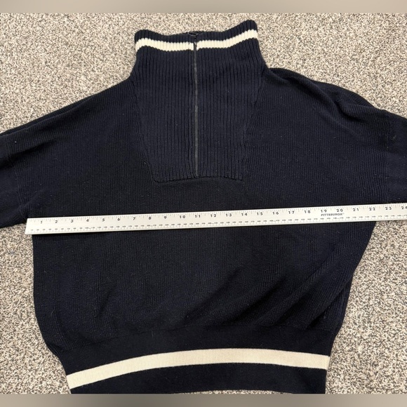 Sweaty Betty Women’s Navy Funnel Neck Half Zip-Up Sweater White Trim Size 14 - Picture 12 of 14